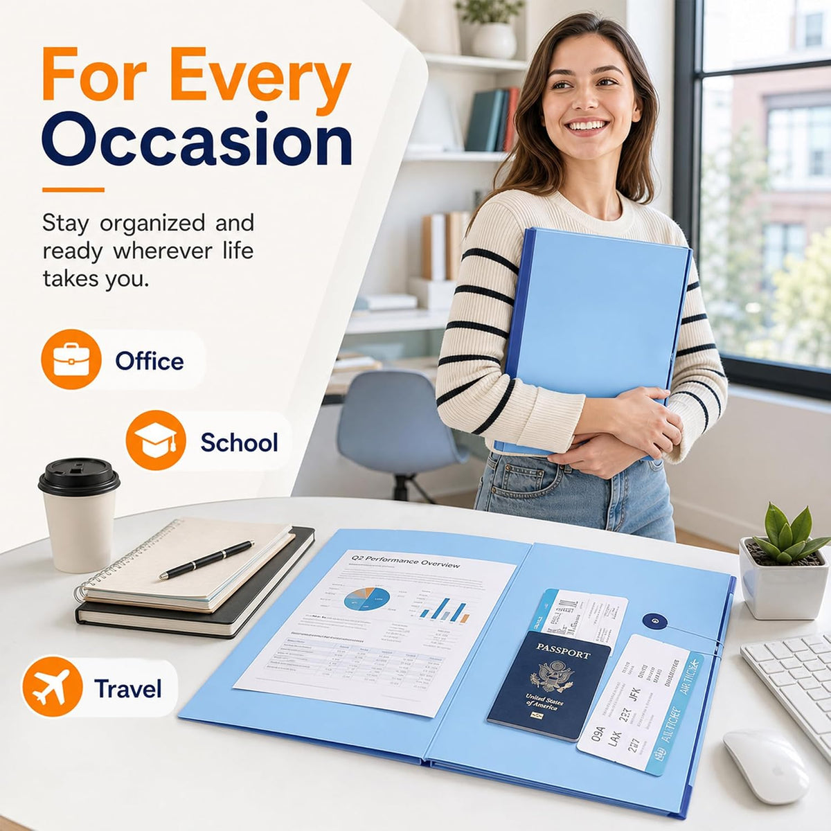 LMADEFLY Important Document Organizer Binder with Labels, Blue