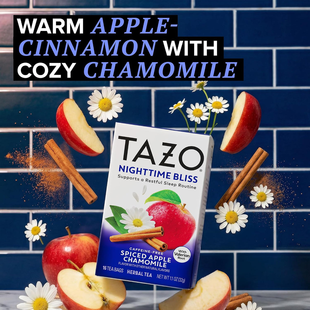 Tazo Nighttime Bliss Chamomile Herbal Tea Bags,16 ct, 6-Pack