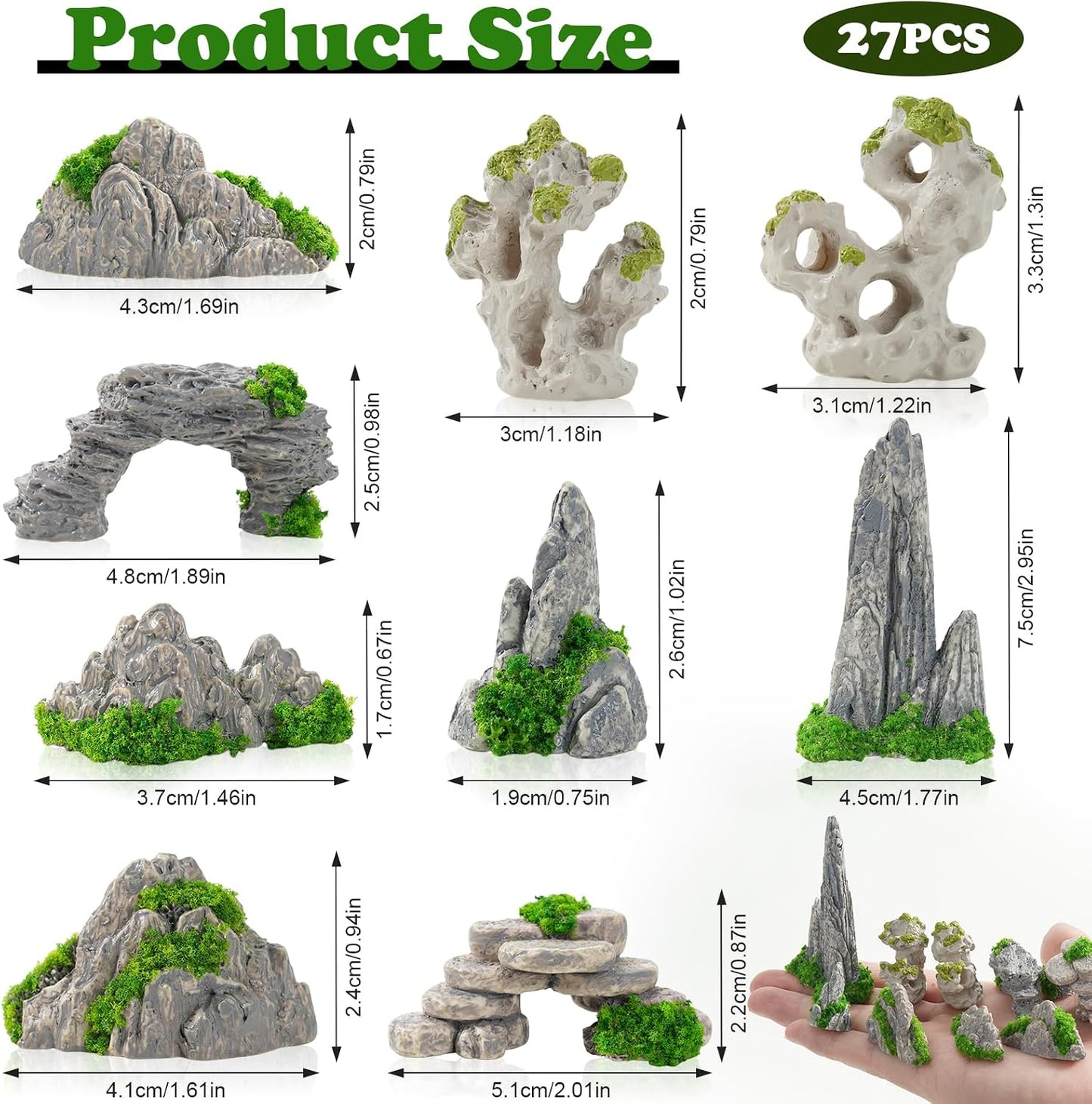 27 Pcs 9 Styles Zen Garden Accessories, Miniature Rockery Decoration Mini Garden Accessories for Micro Landscape Decoration Bonsai Ornament Plant Pot