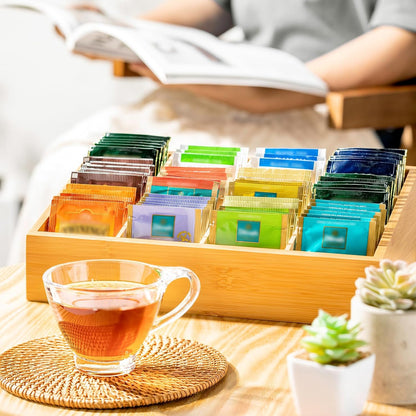 TIMIEEYA Tea Bag Organizer - Bamboo Tea Storage With Drawer 3 Layer, Organizer for Tea Bags Natural Wood & Acrylic for Countertop Office Kitchen Cabinet Pantry