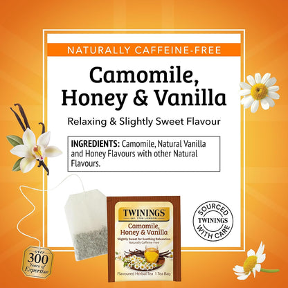 Twinings Camomile, Honey & Vanilla Herbal Tea Individually Wrapped Bags, 20 Count (Pack of 6), Naturally Caffeine-Free, Enjoy Hot or Iced, 120 Teabags