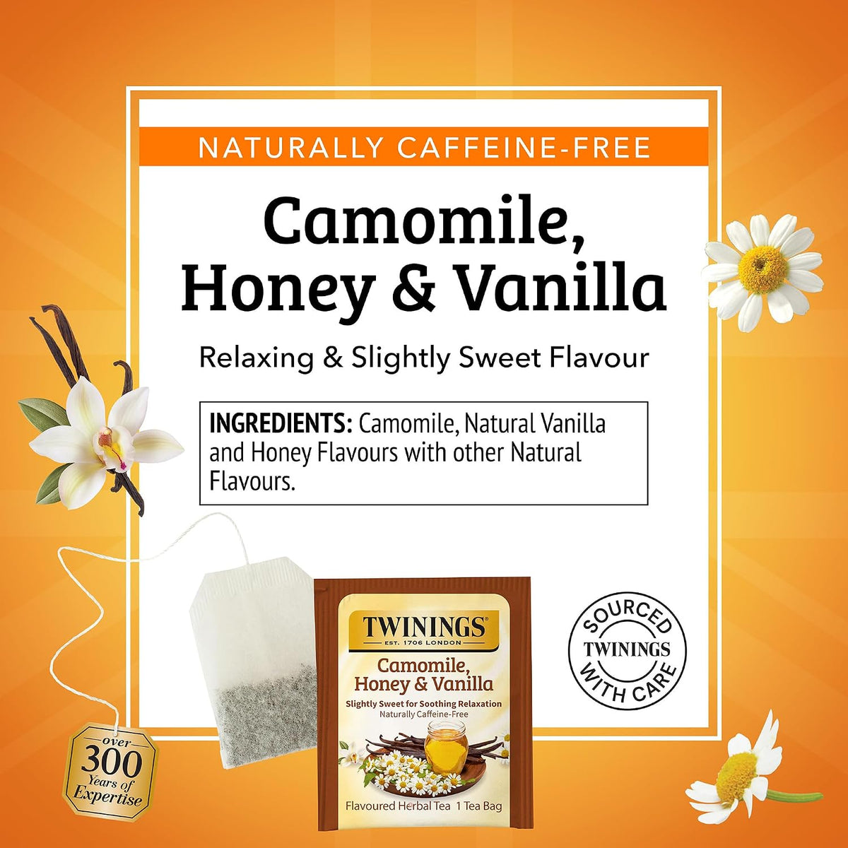 Twinings Camomile, Honey & Vanilla Herbal Tea individually Wrapped Bags, 20 Count (Pack of 1), Naturally Caffeine-Free, Enjoy Hot or Iced, 20 Teabags