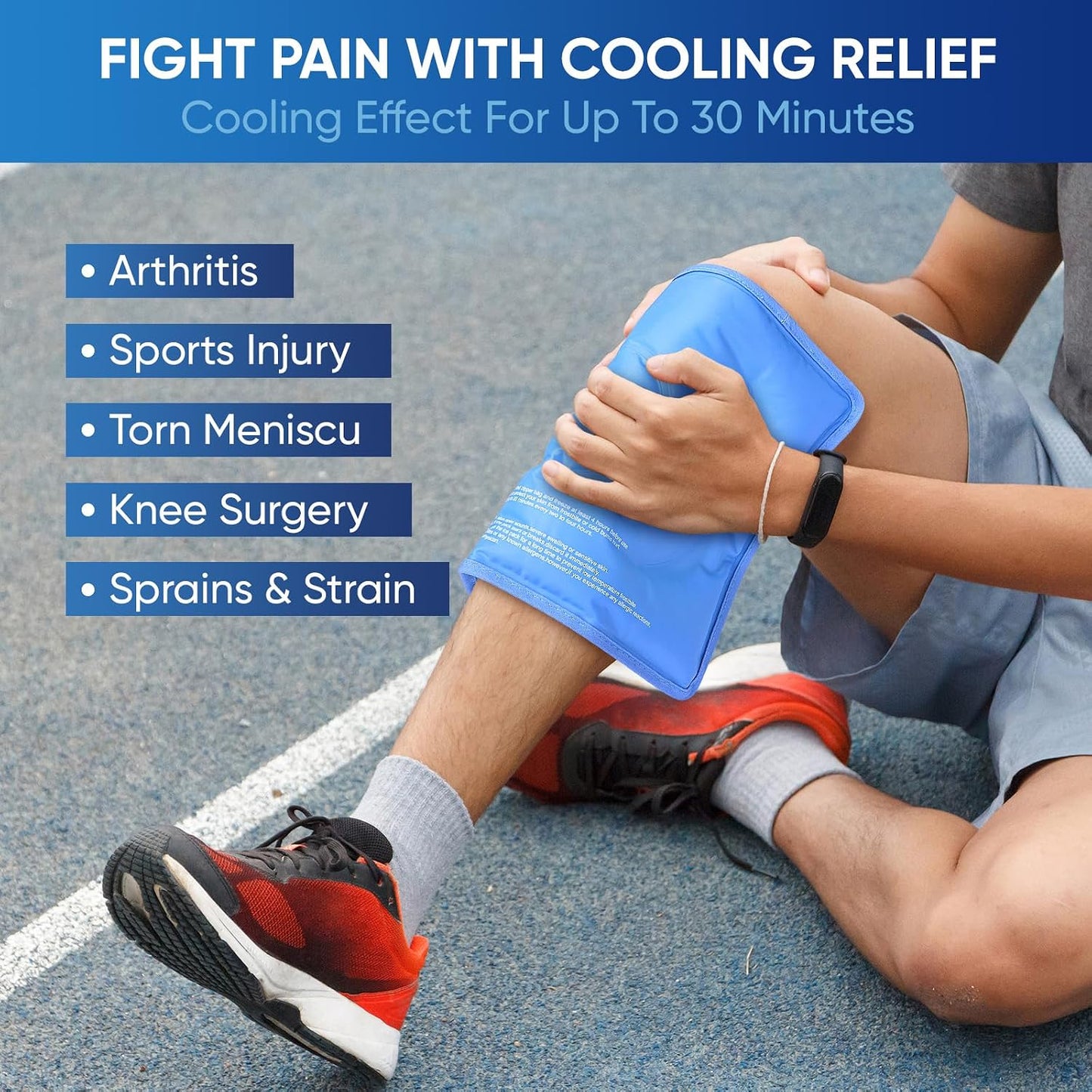 APEXUP Gel Ice Packs for Injuries Reusable, Flexible Double Sided Cold Packs for Injuries, Ice Pack for Knee, Shoulder, Back, Hip, Leg, Arm (Blue, 11.5"x7.5", 1PK)