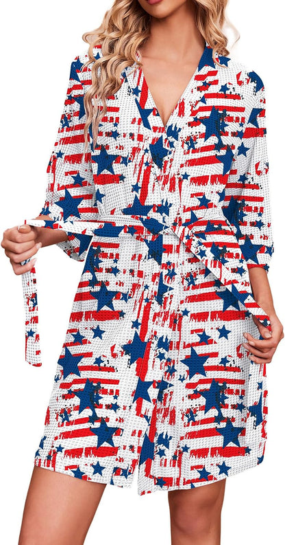 Ekouaer Robes for Women Waffle Knit Bathrobe Soft Lightweight Knee Length Loungewear S-XXL