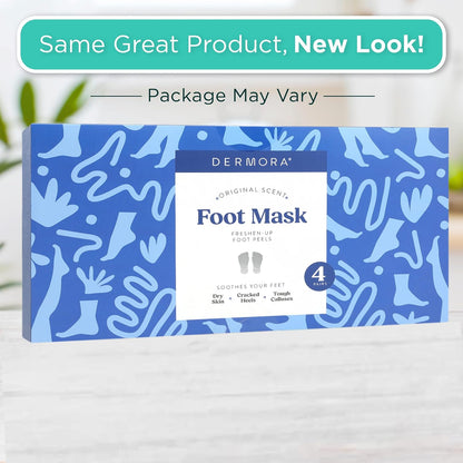 DERMORA Foot Peel Mask - Exfoliating Foot Peeling Mask for Dry, Cracked Feet, At-Home Spa Care, Callus Removal & Smoother Skin Result, 2 Pairs Regular Size (Fits up to Woman 11, Men 10) Original Scent