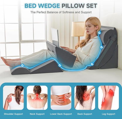 Yojoker 4PCS Orthopedic Bed Wedge Pillow Set for Sleeping, Post Surgery Foam Pillow for Body, Back and Leg Pain Relief, Triangle Adjustable Support Pillow - Acid Reflux, Anti Snoring & GERD Sleeping