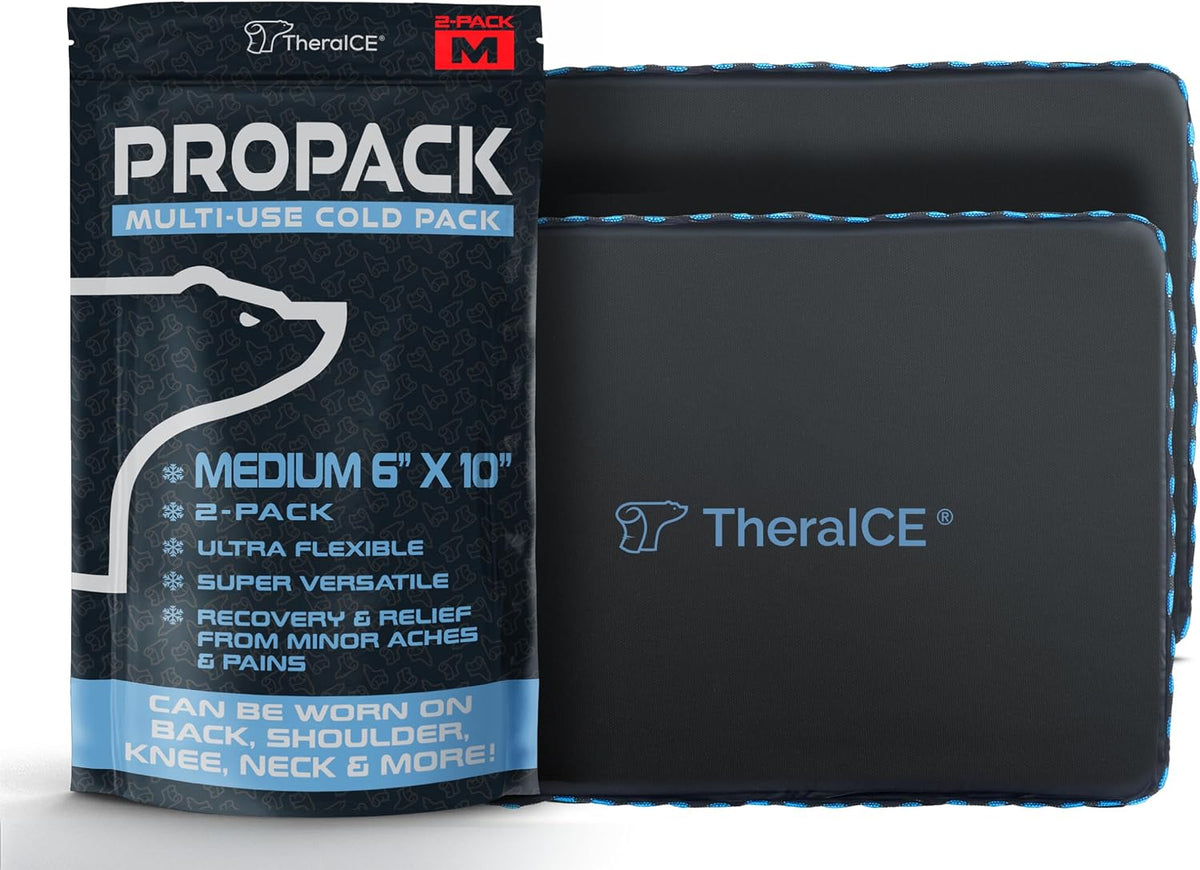 TheraICE PROpack Ice Pack for Injuries, Reusable Soft Multipurpose Cold Gel Ice Pack for Muscular Back Pain, Shoulder, Hip, Knee - Flexible Cold Compress Wrap for Minor Aches & Pains - 9 x 12