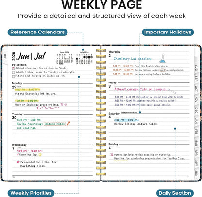 Planner 2026-2027, Academic Monthly and Weekly Calendar Planner for Women, July 2026 - June 2027, Hardcover Pretty Agenda Planner Book with Tabs, Spiral Daily Organizer for School Office Home Supplies, 6.3" x 8.5" - Blue Floral