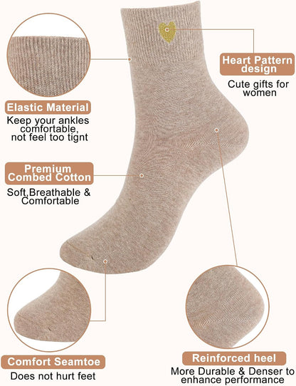Eurzom 10 Pairs Socks Womens Crew Elastic Ankle Length Cotton Socks Aesthetic Cute Lightweight Low Cut Gifts for Women - Colors A
