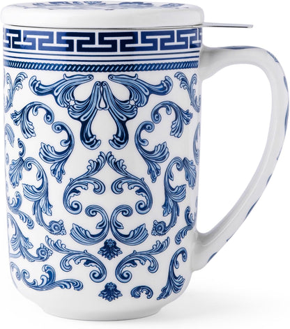 AmorArc Porcelain Tea Mug with Infuser and Lids, 18 Oz Large Cup Strainer with Bag Holder for Loose Leaf Tea, Steeping Coffee Mug for House-warming Wedding Birthday Gift