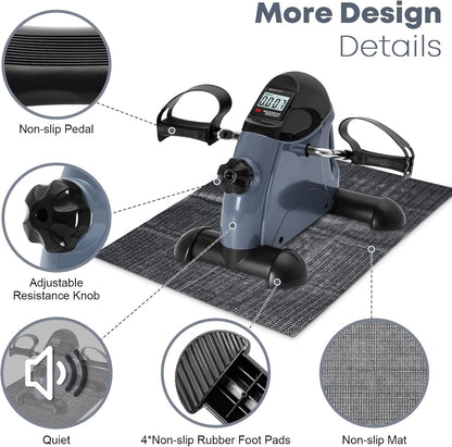 Mini Exercise Bike, AGM Under Desk Bike Pedal Exerciser Foot Cycle Arm & Leg Pedal Exerciser with LCD Screen Displays