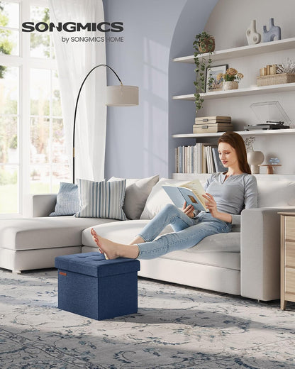 SONGMICS Mazie Collection - Small Folding Storage Ottoman, Foot Rest Stool, 12.2 x 16.1 x 12.2 Inches, 286 lb Load Capacity, for Living Room, Bedroom, Home Office, Dorm, Dark Gray ULSF102G01