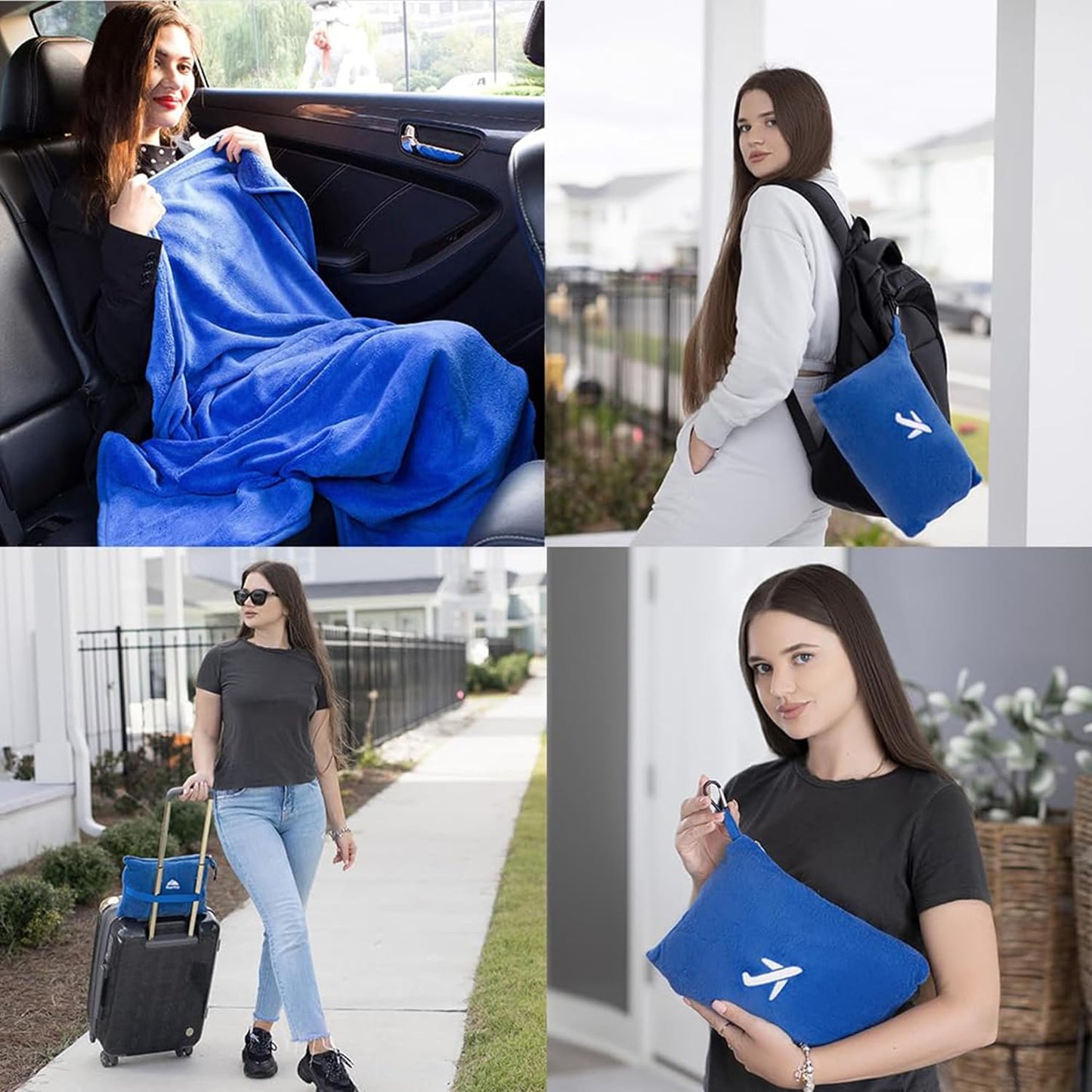 BlueHills Premium Soft Plush Mini Travel Blanket Pillow Plane 2 in 1 Gray