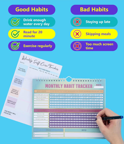 24‑Month Habit Tracker – Good/Bad Habit Tracking, Colorful Pages, 8''x10'' Journal Planner Undated Calendar with Spiral Binding, Start‑Any‑Month Flexibility