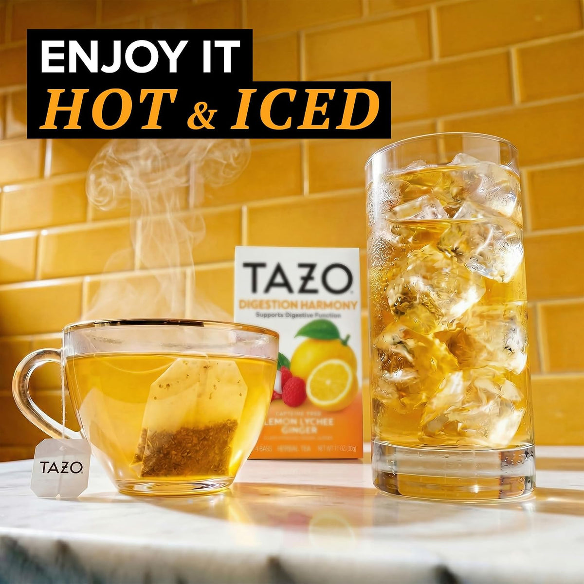 Tazo Digestion Harmony Herbal Tea Bags, Lemon Ginger Lychee, 16ct, 6-Pack