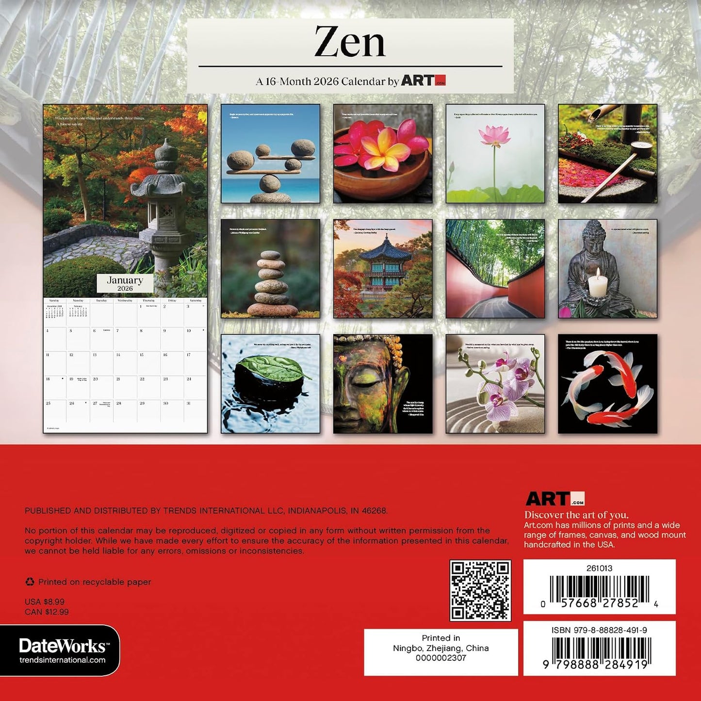 2026 Zen Mini Wall Calendar