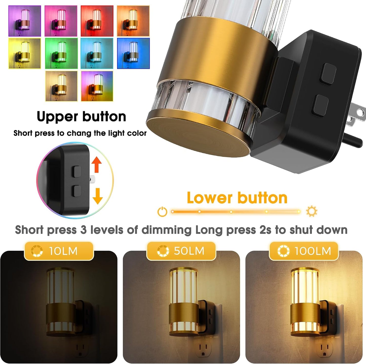 L LOHAS LED Night Light, Dimmable Night Lights Plug into Wall, Automatic Night Lights Plug in with Auto Light Sensor,Adjustable Brightness Amber LED Night Light, for Bedroom Hallway Home Decor
