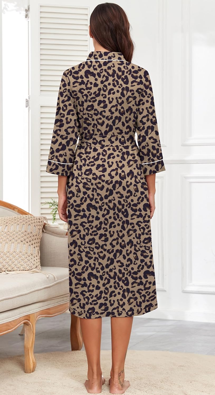 PrinStory Womens Robe Long Knit Bathrobe Lightweight Soft Robes Ladies Bath Robe