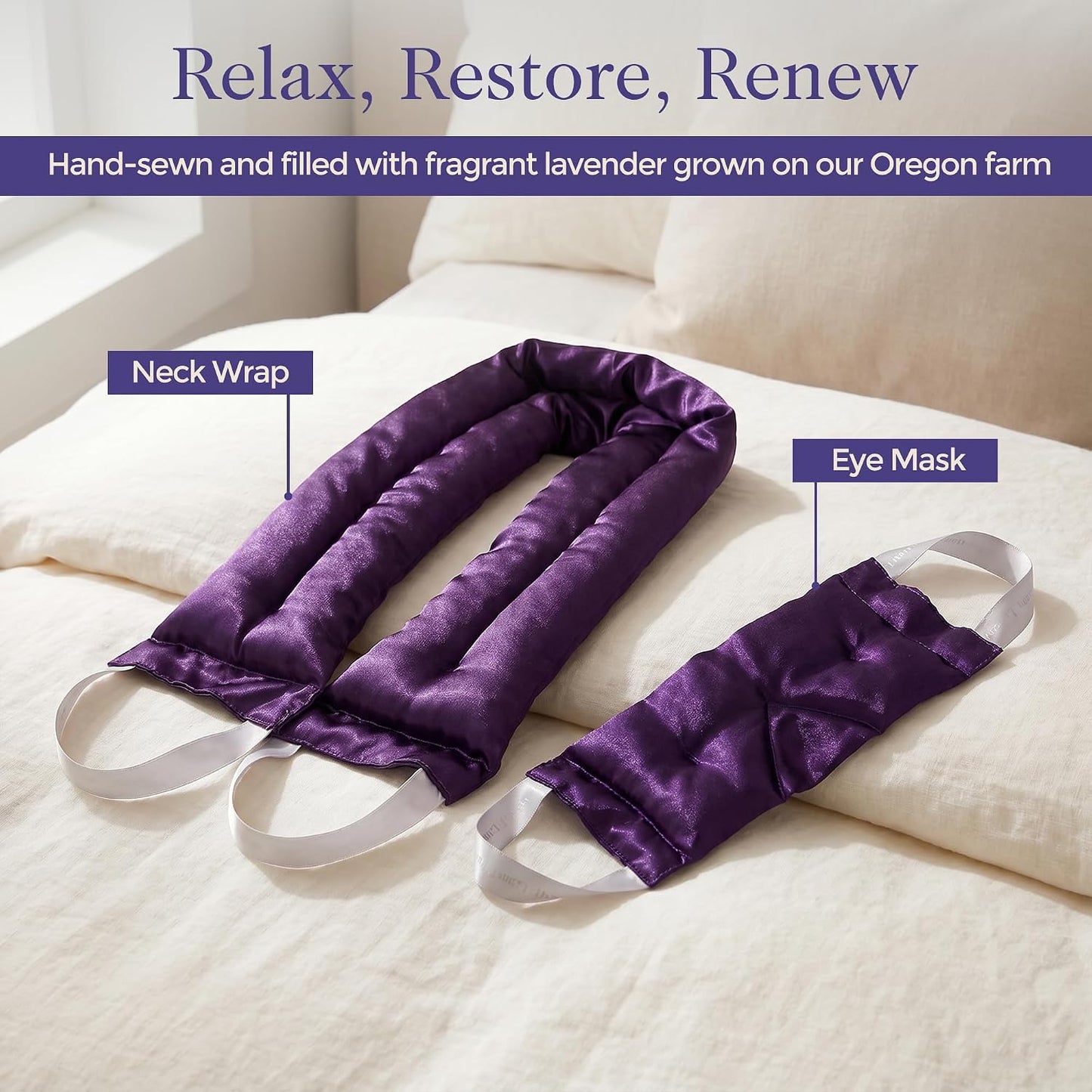 Victoria's Lavender Luxury Lavender Neck Wrap, Microwavable Neck Heating Pad, Aromatherapy Wrap for Men & Women, Filled with Lavender Buds & Flax Seed, Relaxing Spa Gift