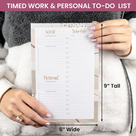 bloom daily planners Timed Work & Personal To Do List Planning Pad - ADHD Friendly Undated Tear-Off Hourly Checklist Notepad Appointment Organizer - 6" x 9" - Brushed Beige