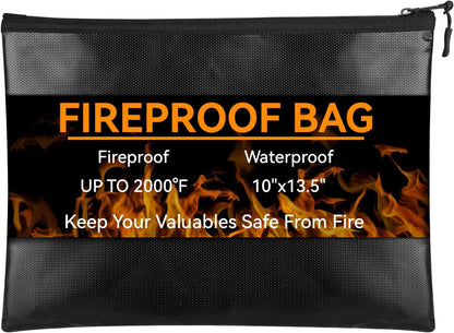 Fireproof Document Money Bag, Waterproof Zipper Pouch (10"x13.5")
