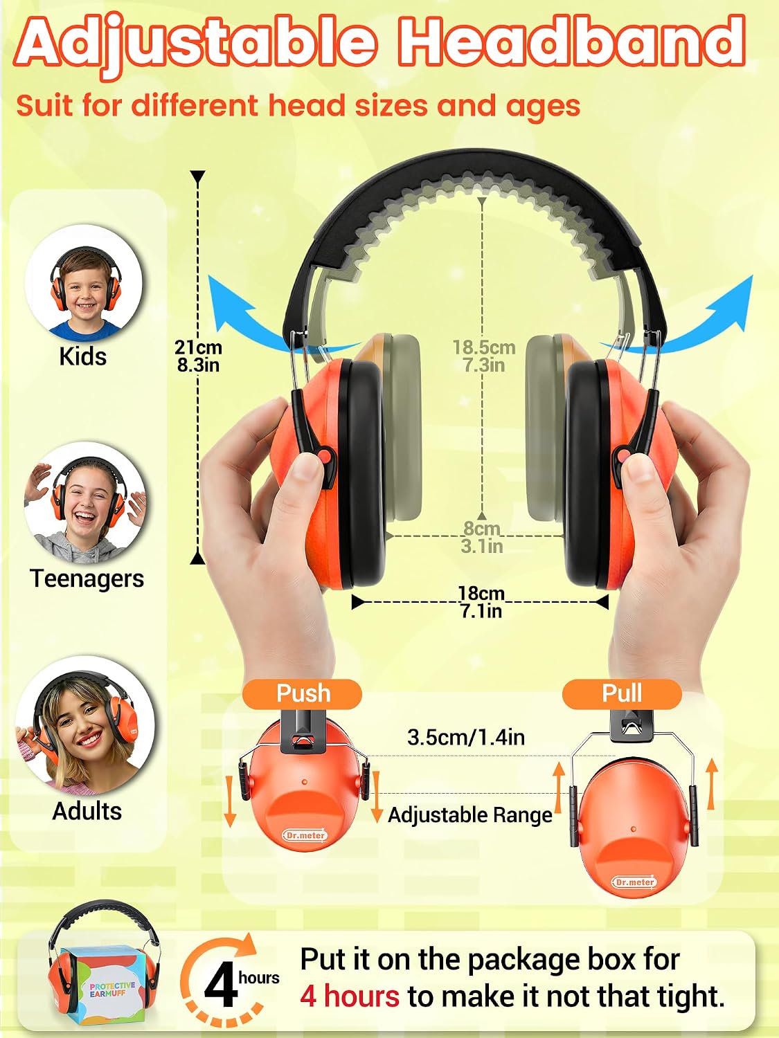 Dr.meter Ear Muffs for Noise Reduction: 27.4SNR Noise Cancelling Headphones for Kids Adults, EM100 Adjustable Hearing Protection Earmuffs for Monster Jam, Autism Sensory, Concerts, Fireworks