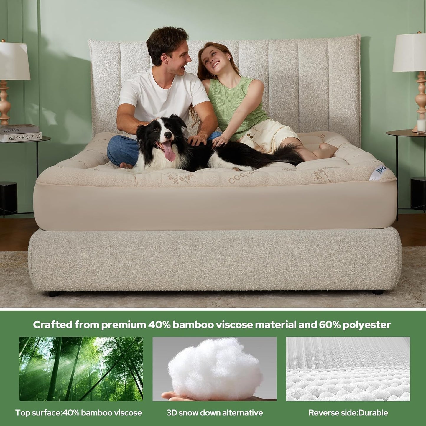 BEDLORE King Mattress Topper Viscose Derived from Bamboo, Thick Pillow Top Mattress Pad with Stretchable Pockets for 6"-18" Mattress, Soft Breathable Mattress Topper for Back Pain Relief(Dark Gray)