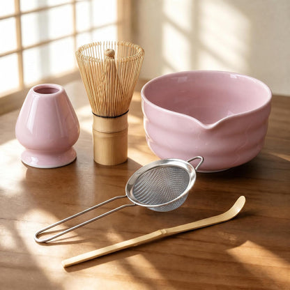 Matcha Whisk Set with Ceramic Bowl - Complete Matcha Making Kit, Bamboo Whisk (Chasen), Whisk Holder, Matcha Powder Sifter, Scoop, Japanese Tea Ceremony Tools（Green）