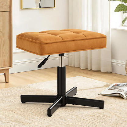 LUE BONA Adjustable Vanity Stool, Foot Rest Under Desk, 360° Swivel Vanity Chair for Makeup Room, Black Upholstered Faux Leather Ottoman for Bathroom & Living Room, 300lbs