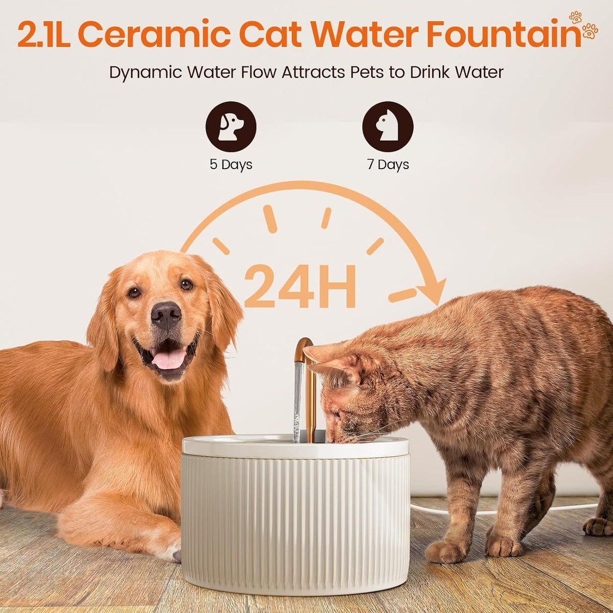 MISFANS Cat Water Fountain with 3-Pack Replaceable Filters,Copper Faucet