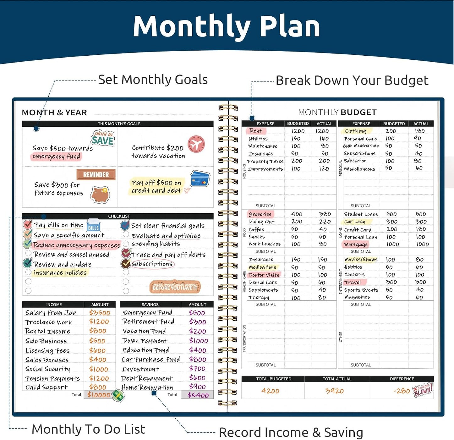Budget Planner - Monthly Budget Book with Expense Tracker Notebook, Undated Bill Organizer & Finance Planner to Take Control of Your Money, Account Book to Manage Your Finances-Pink