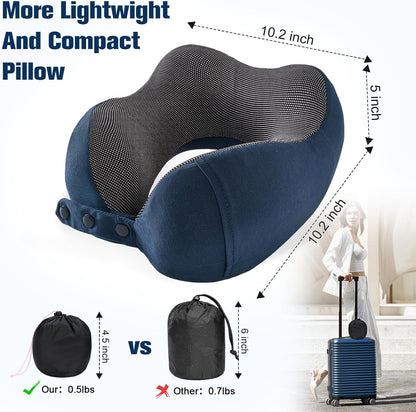 Cirorld Neck Pillow for Traveling, Travel Pillows for Airplanes,100% Pure Memory Foam Travel Neck Pillow, Adjustable Flight Pillow, Portable Plane Accessories with Eye Mask, Earplugs, Carry Bag