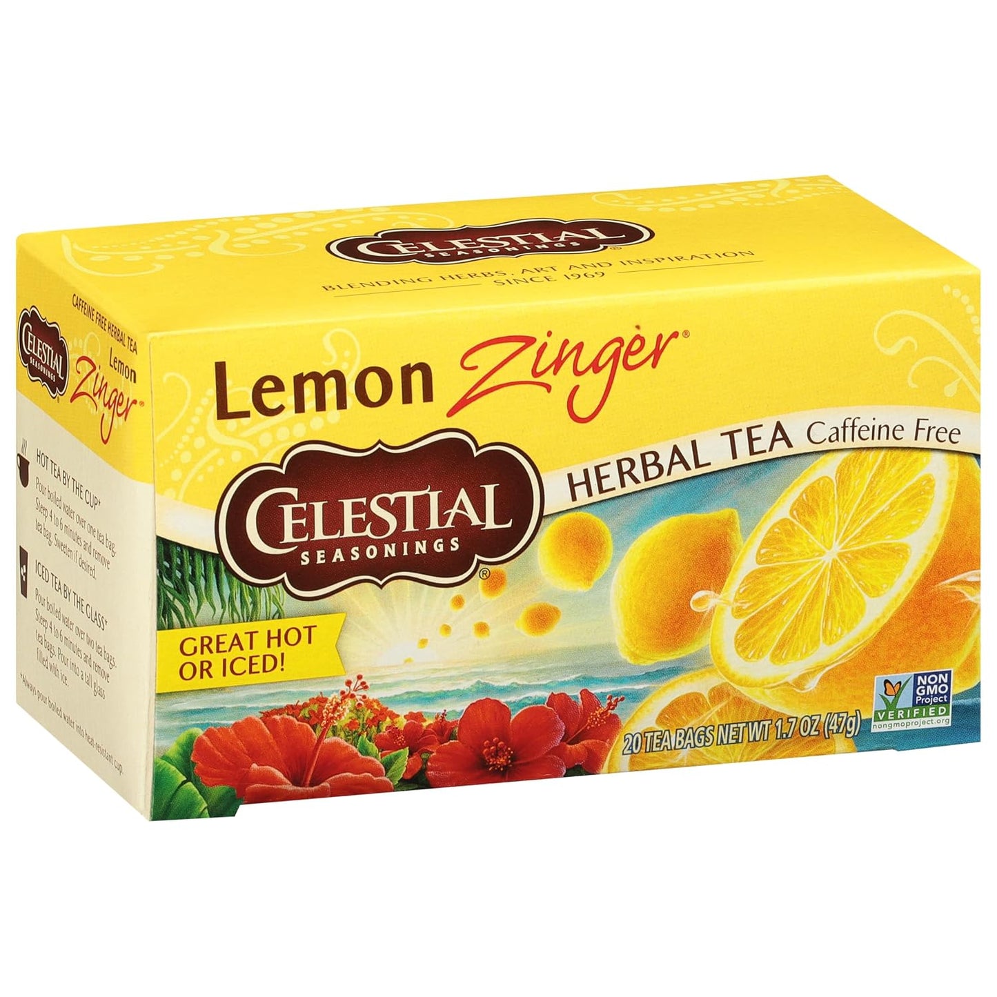 Celestial Seasonings Hibiscus Tea, Red Zinger Herbal Tea, Caffeine Free, 20 Tea Bags
