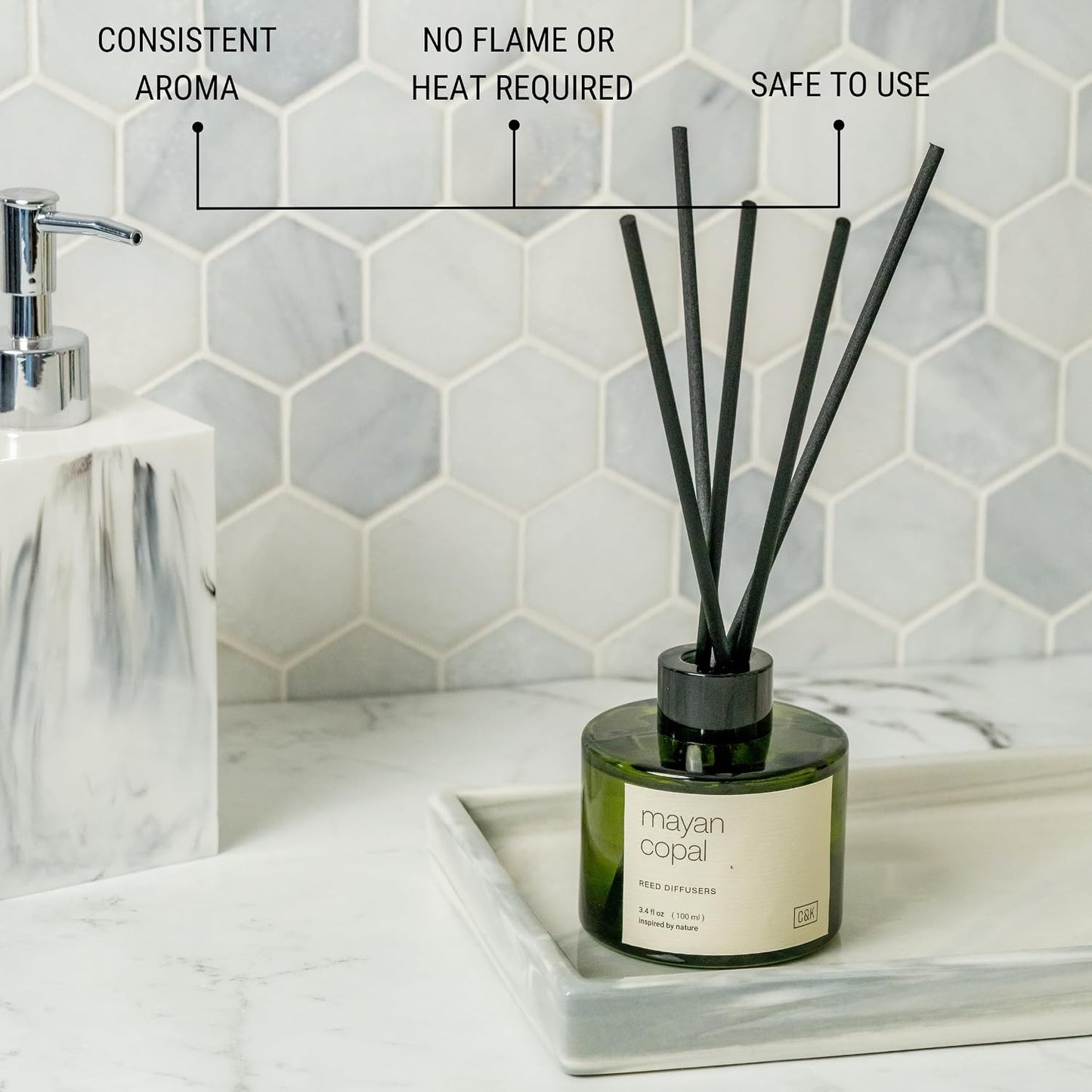 Craft & Kin Premium Santal Woods Reed Diffuser with Dried Flowers – 5 oz Essential Oil Diffuser for Home & Bathroom – Long-Lasting Fragrance Diffuser Sticks – Room Decor Air Freshener