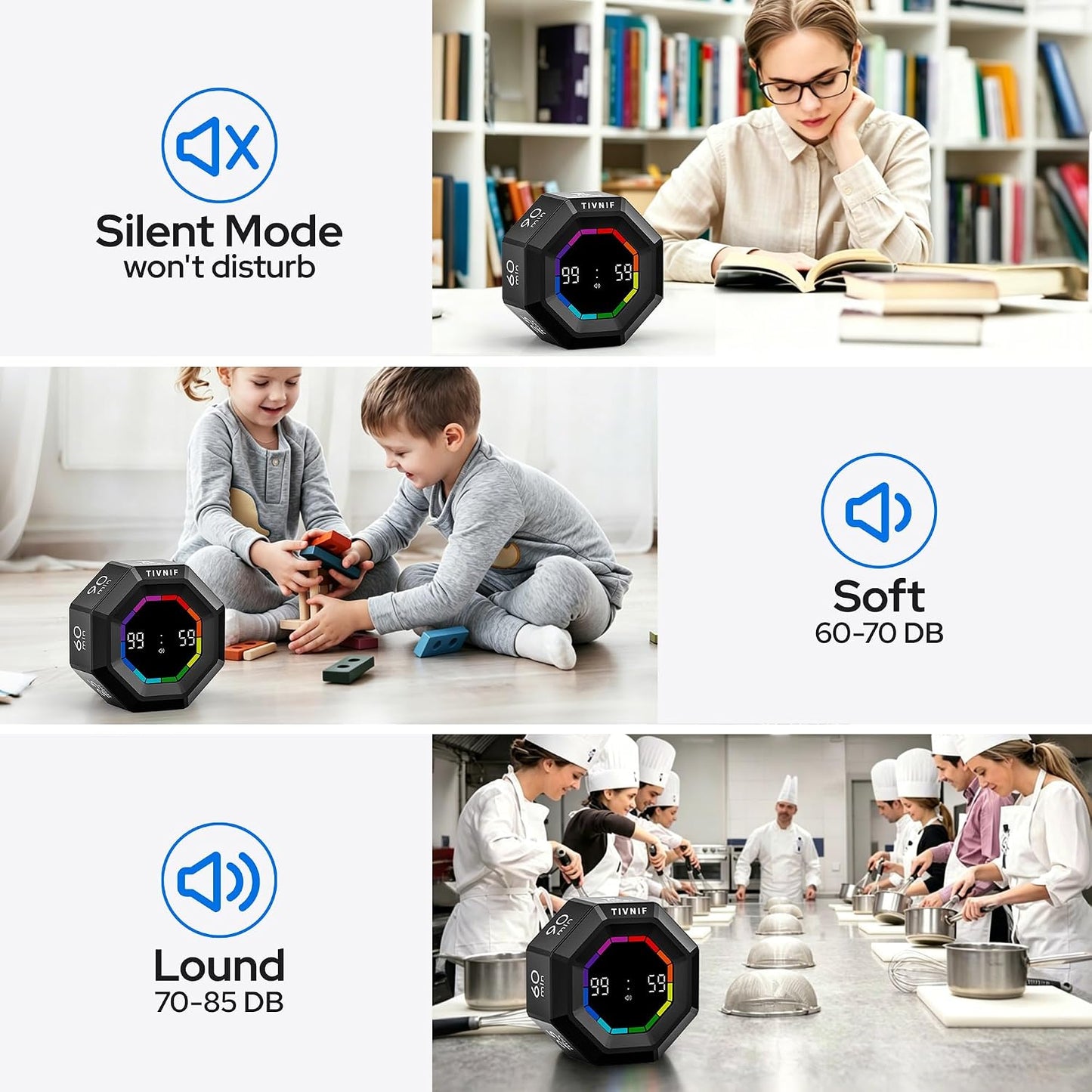 Visual Timer for Kids Kitchen Timer Pomodoro Magnetic Visual Countdown | Smart Gravity Sensing Timer with Large Display Loud Alarm for Study Cooking Classroom Homework Time Management