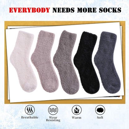 LANLEO 5/6 Pairs Womens Super Soft Fuzzy Plush Warm Winter Home Sleeping Slipper Socks