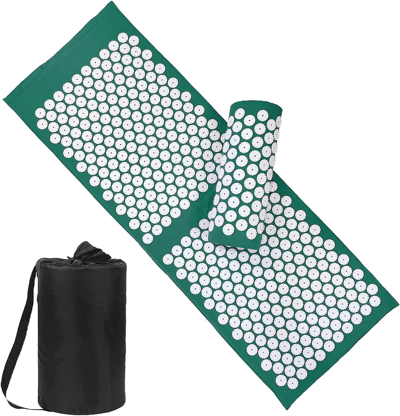 XiaoMaGe Acupressure Mat and Pillow Set with Bag - Extra Long Acupuncture Mat for Neck & Back Pain Relief- Naturally Relaxation Gift for Women - Stress Relief Massage Mat (Black)