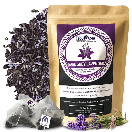 Sou Zen Earl Grey Lavender 30 Corn-Fiber Pyramid Tea Bags | Premium Loose Leaf Blend with Bergamot & Lavender | Naturally Organic Ingredients, No Additives