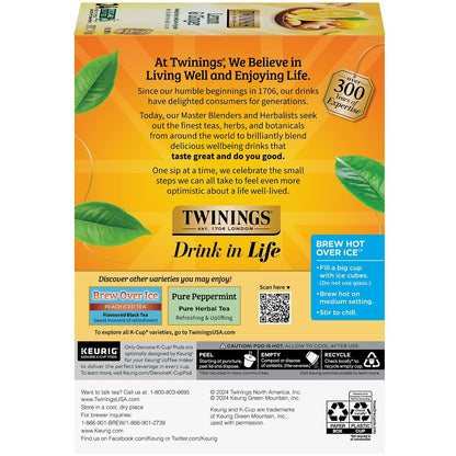 Twinings Lemon & Ginger Herbal Tea K-Cup Pods for Keurig, 24 Count (Pack of 1), Tangy & Spicy, Naturally Caffeine-Free, Enjoy Hot or Iced
