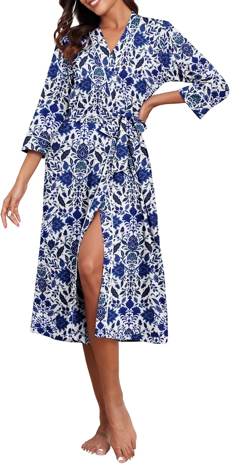 PrinStory Robes for Women 3/4 Sleeve Long Bath Robe XS-4XL