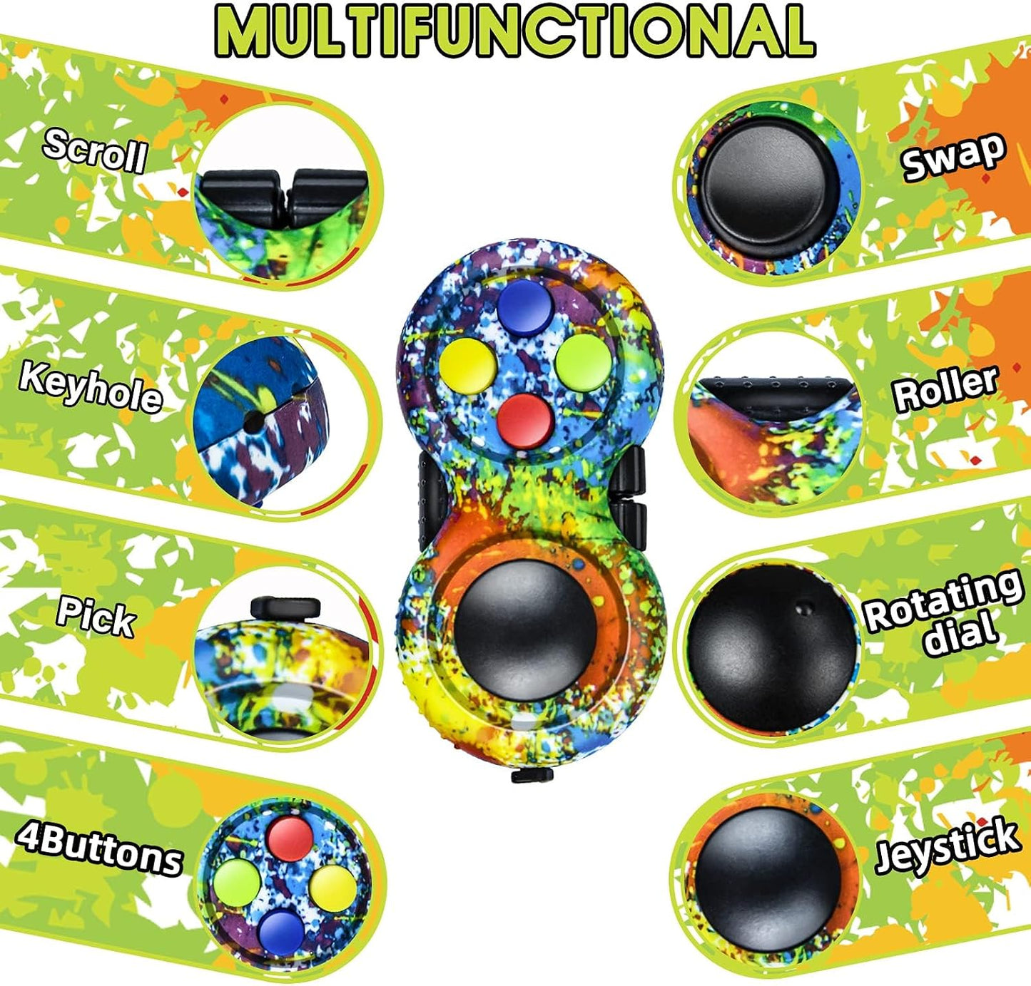 Original Fidget Toy Game, Rubberized Classical Controller Fidget Concentration Toy with 8-Fidget Functions and Lanyard - Excellent for Relieving Stress and Anxiety
