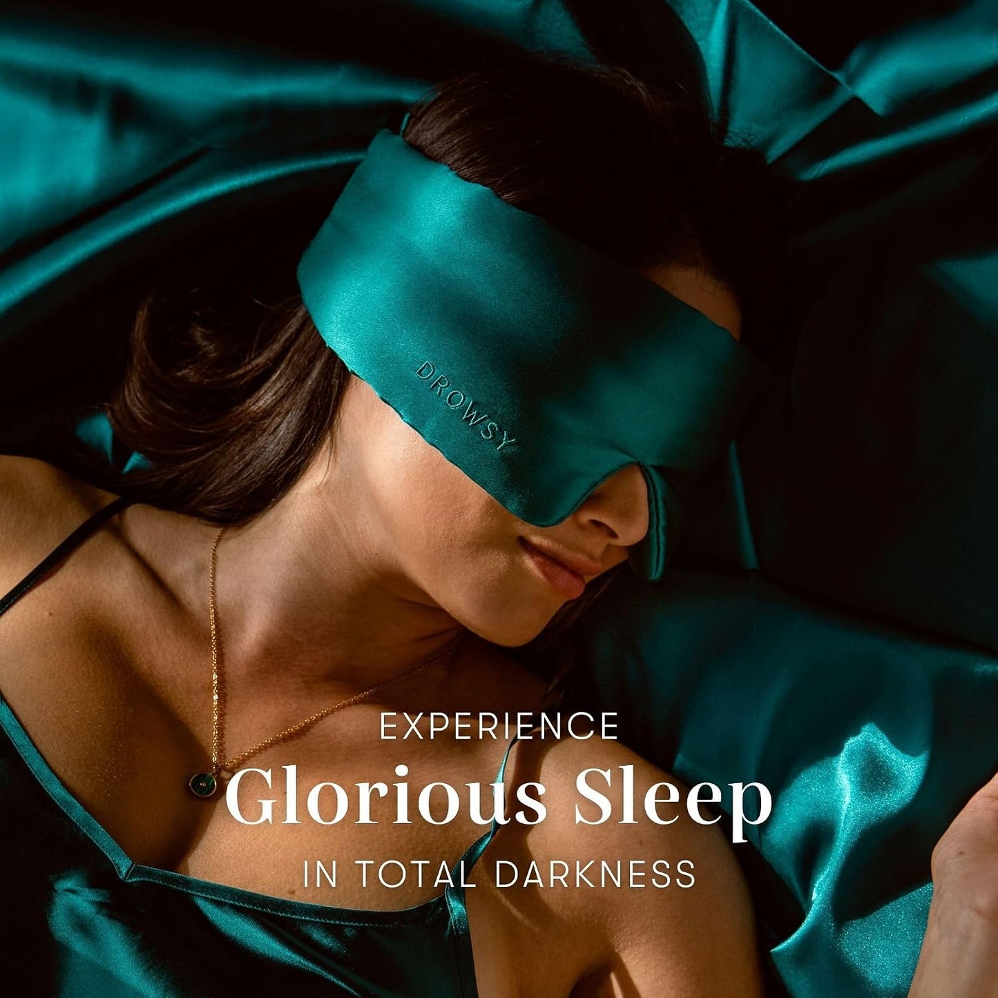 DROWSY Silk Sleep Mask - Face-Hugging, Padded Cocoon for Luxury Sleep in Total Darkness - 100% Pure Mulberry Silk (Black Jade)