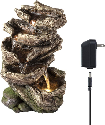 Alpine Corporation | 14"H Indoor Tiered Log Tabletop Fountain with LED Lights — Cascading Waterfall Design Creates Relaxing Ambiance for Home & Office Décor
