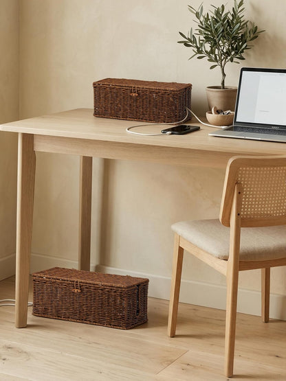 Cable Management Box, Cord Organizer with Lid & Cable Ties - Brown, L