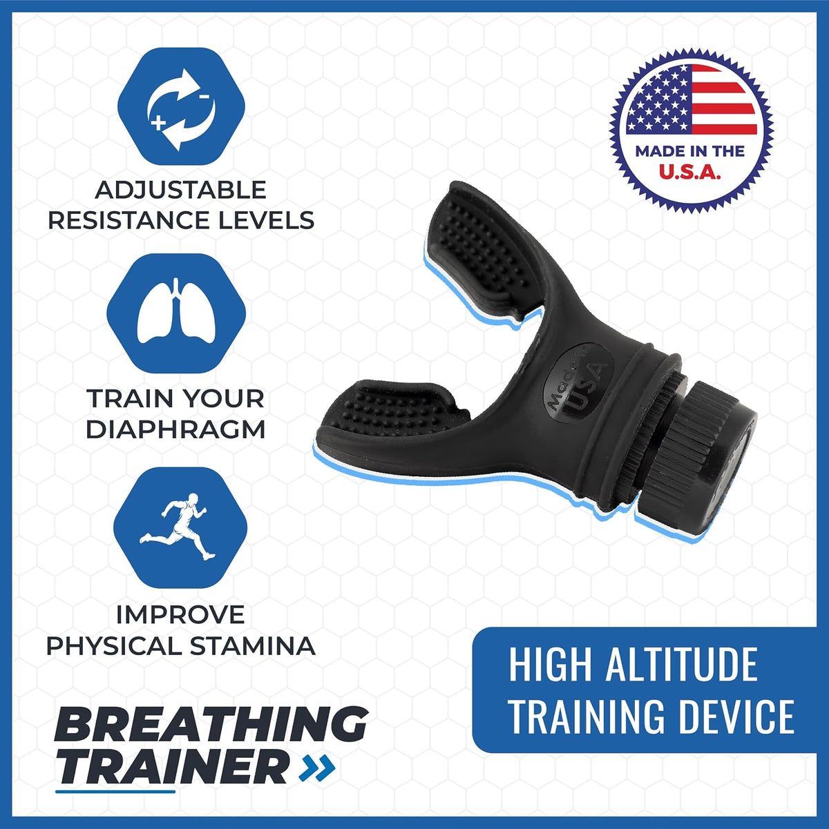 Compact Breathing Exercise Device for Lungs Made in USA Respiratory Lung Exerciser Device with Adjustable Valve - Diaphragm & Core Trainer Device for Athletes o2 Portable Breathing Trainer