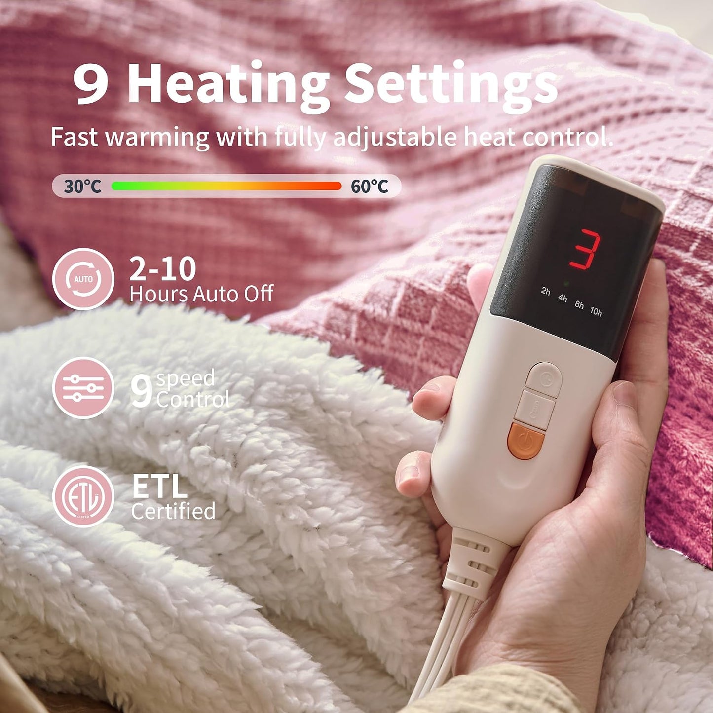 Texciting Heated Blanket Electric Blanket Throw 50''X60''-Heating Throw with 9 Heat Settings-2-10 Hours Auto Off,ETL Certified,Machine Washable (Green)
