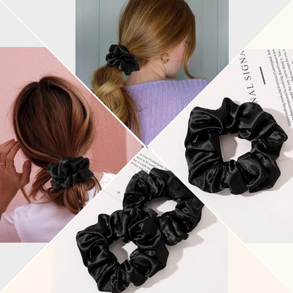 16 Pcs Scrunchies for Women - Black Satin Silk Scrunchies for Girls Hair Ties Elastics Bands Ponytail Holder Hair Accessories