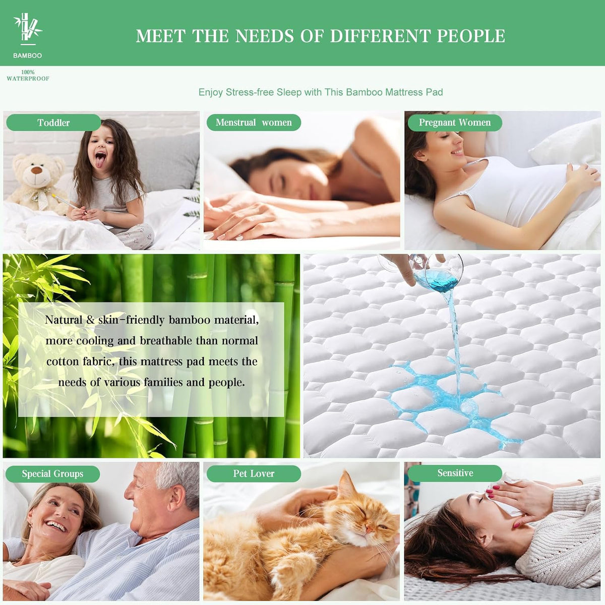 2 Pack Twin Waterproof Mattress Protector Deep Pocket Mattress Cover, Soft Breathable Mattress Pad, Fitted Noiseless Waterproof Bed Cover Stretch to 19"