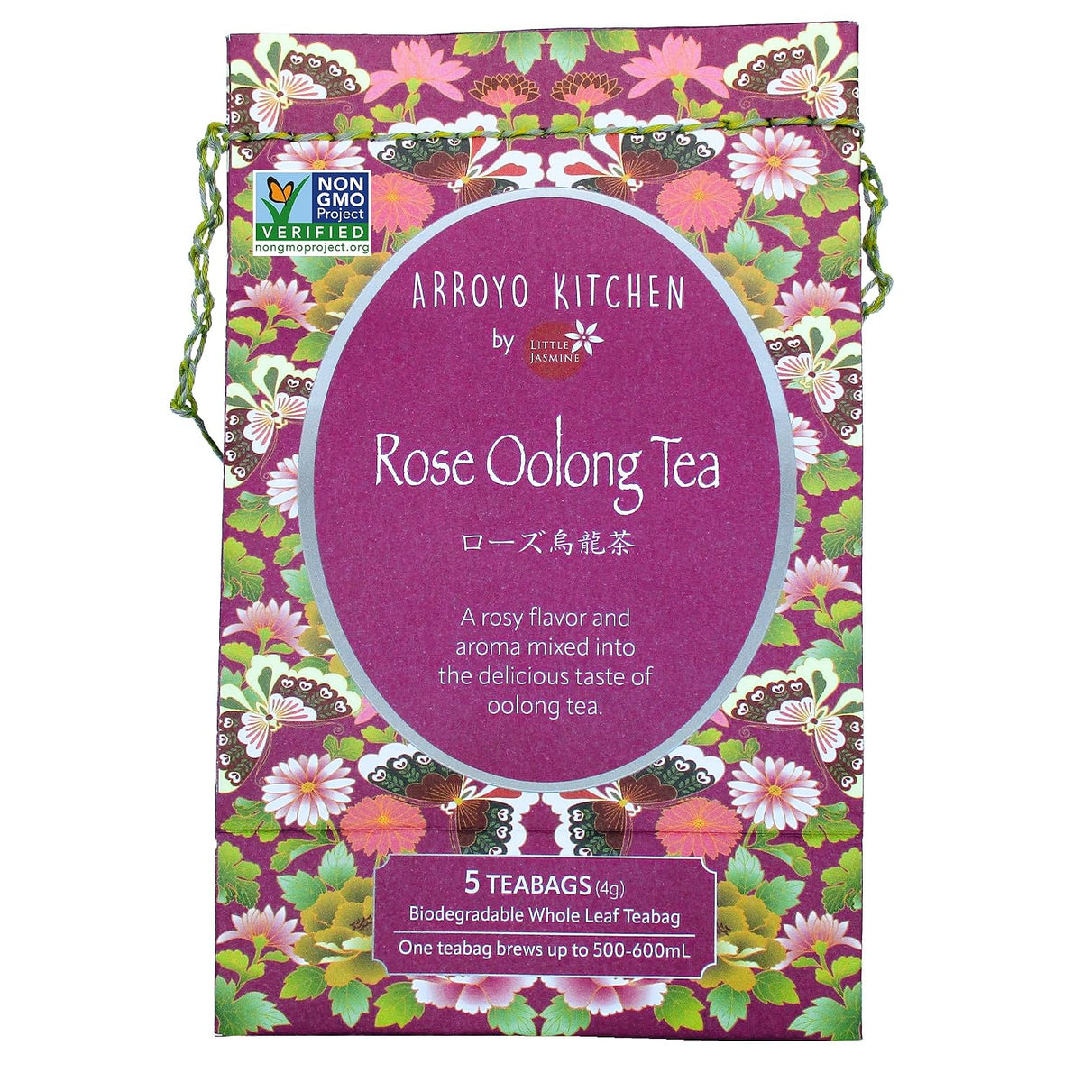 Arroyo Kitchen by Little Jasmine, Non-GMO Rose Oolong Tea Bag, 4 Gr of Premium Taiwanese Whole Tea Leaves and Flowers per Bag, PLA Tea Bag, Brew Hot or Cold