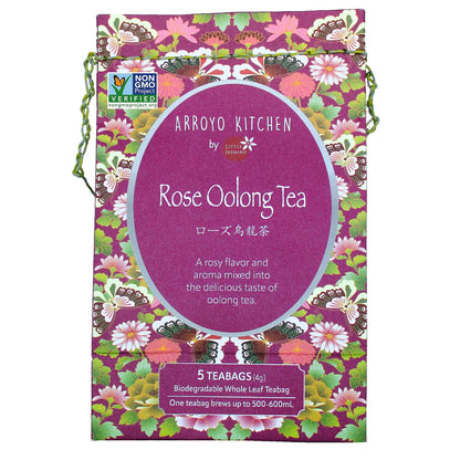 Arroyo Kitchen by Little Jasmine, Non-GMO Rose Oolong Tea Bag, 4 Gr of Premium Taiwanese Whole Tea Leaves and Flowers per Bag, PLA Tea Bag, Brew Hot or Cold
